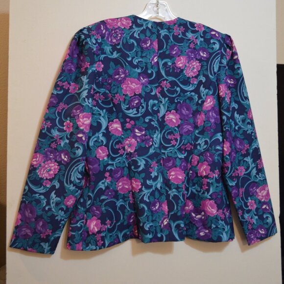 Retro NEW YORK - Made in U.S.A. Floral Prints Padded Shoulders Buttons Jacket 14 - Picture 3 of 8